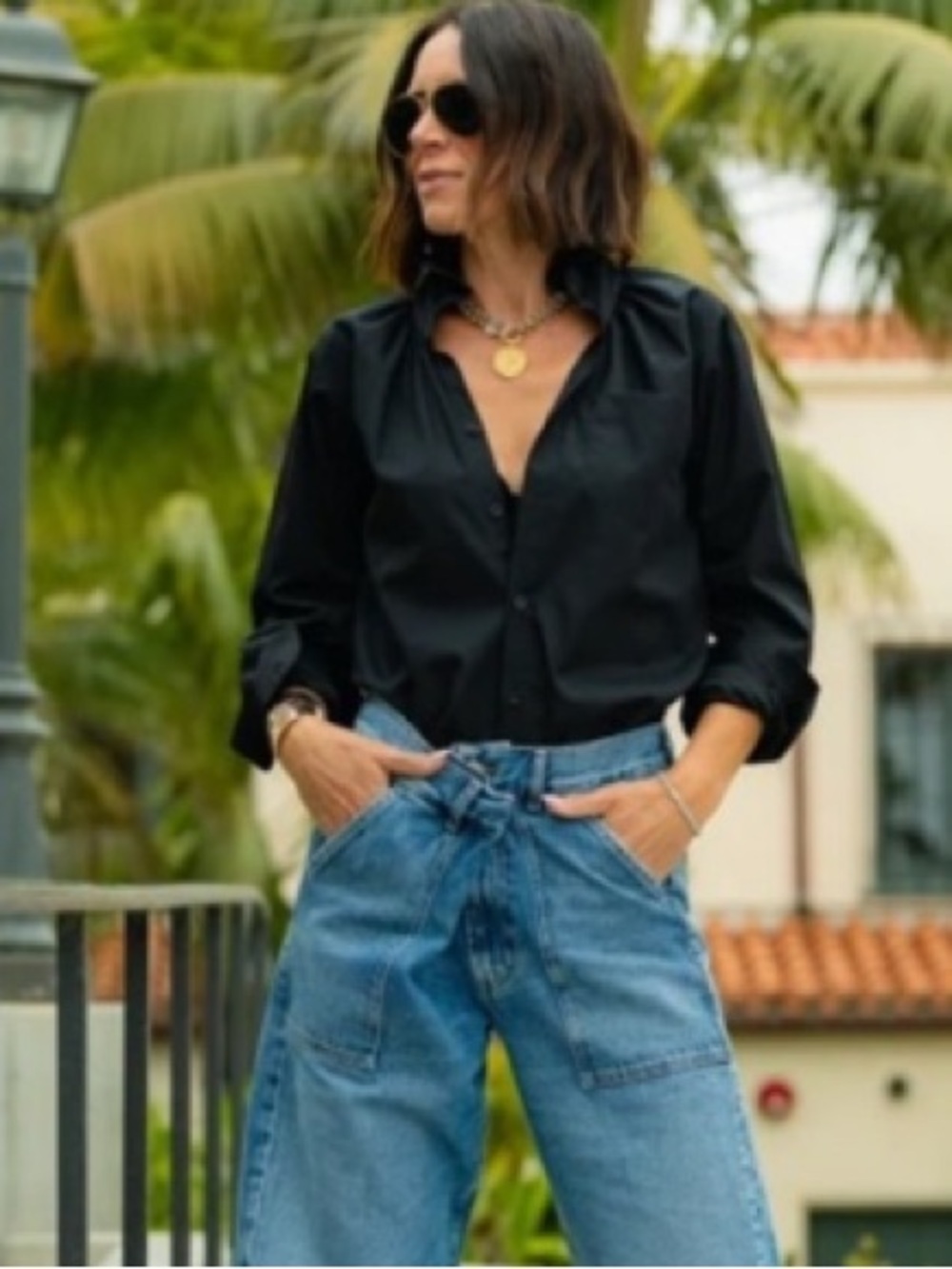 KMJ MYRILLA Black Button-Down Shirt size small relaxed fit